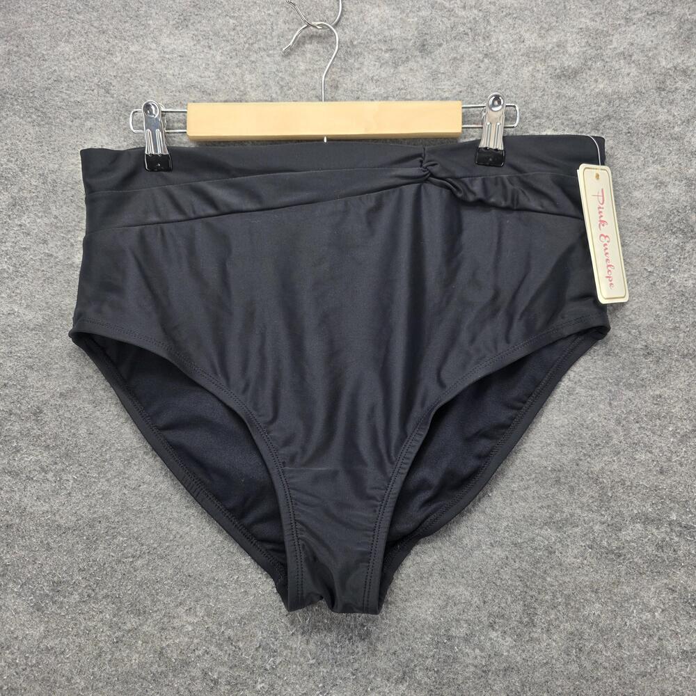 Pink Envelope Bikini Bottoms Womens 1X High Waisted Plus Size Tummy Control